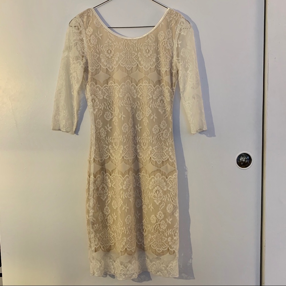 Lace cream midi dress